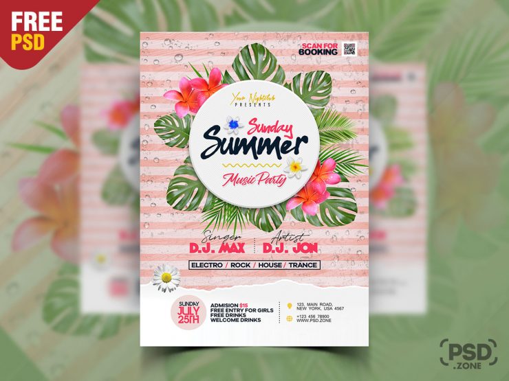 Sunday Summer Music Party Flyer PSD