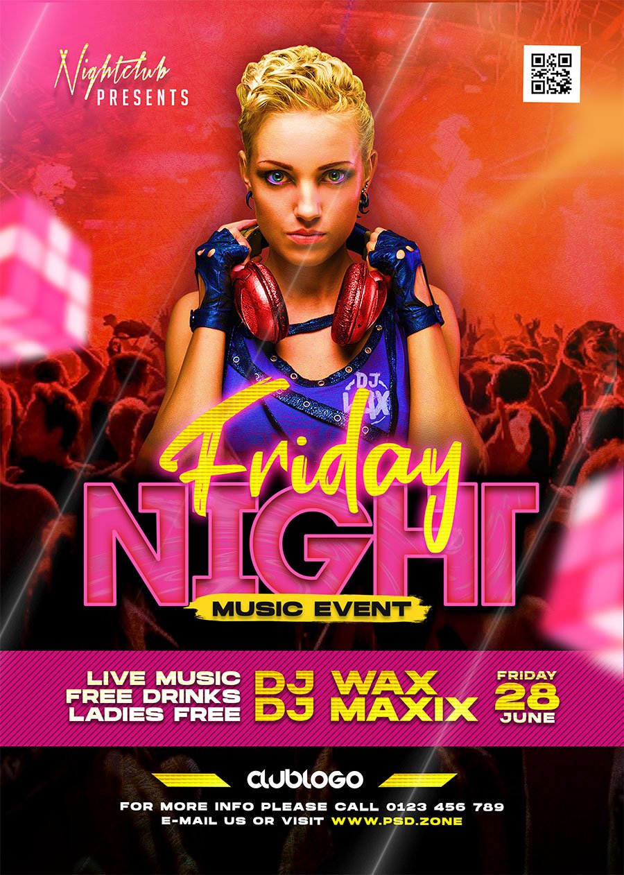Friday night music party flyer psd psd zone