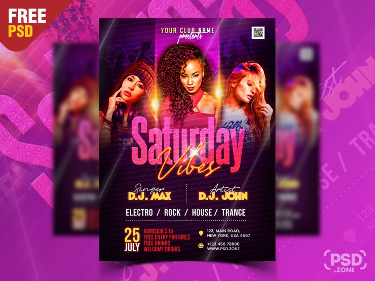 Nightclub Saturday Night Party Flyer PSD