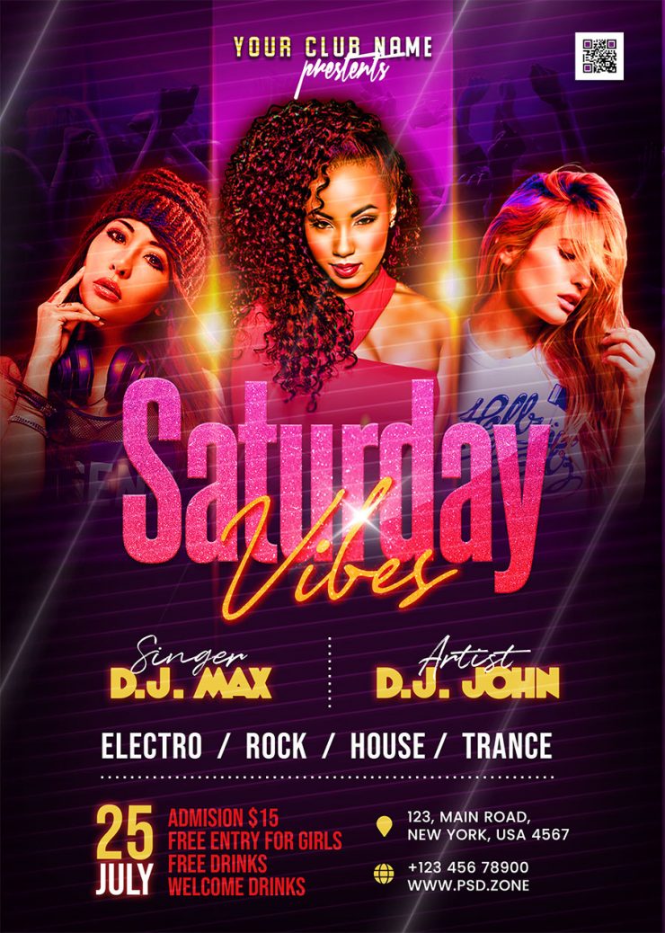 Nightclub Saturday Night Party Flyer PSD - PSD Zone