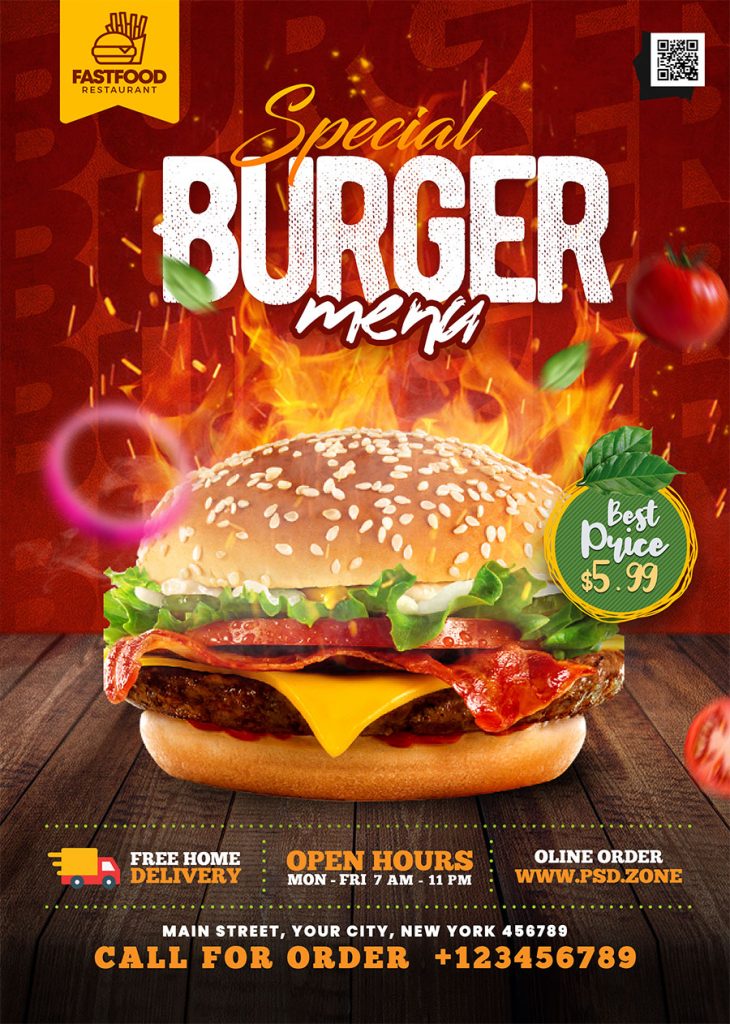 Restaurant Food Menu Cover Flyer Design PSD