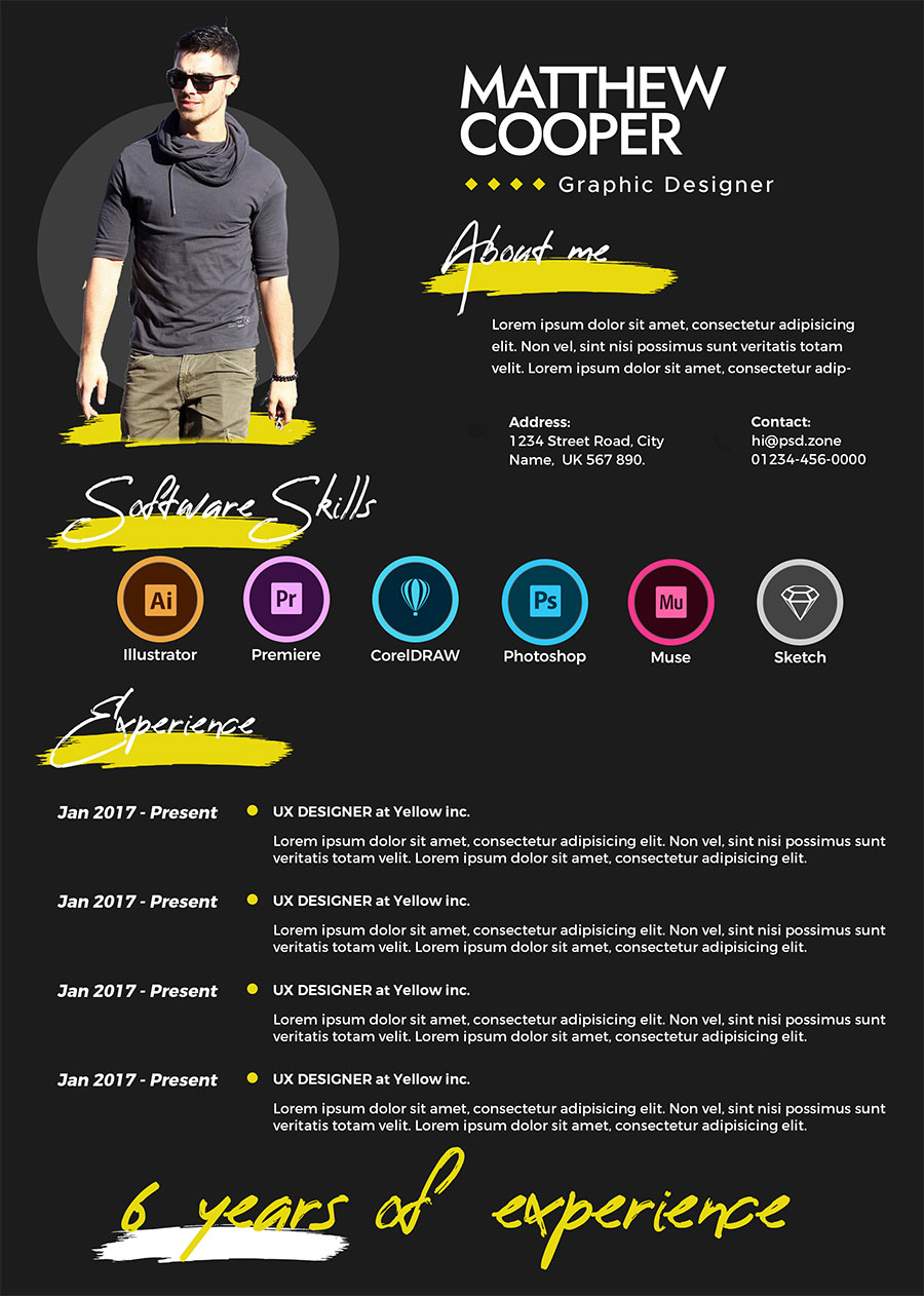 Clean and Modern Resume CV PSD Template - PSD Zone