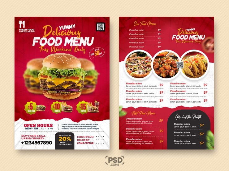 Restaurant Menu promotion Design PSD Template - PSD Zone