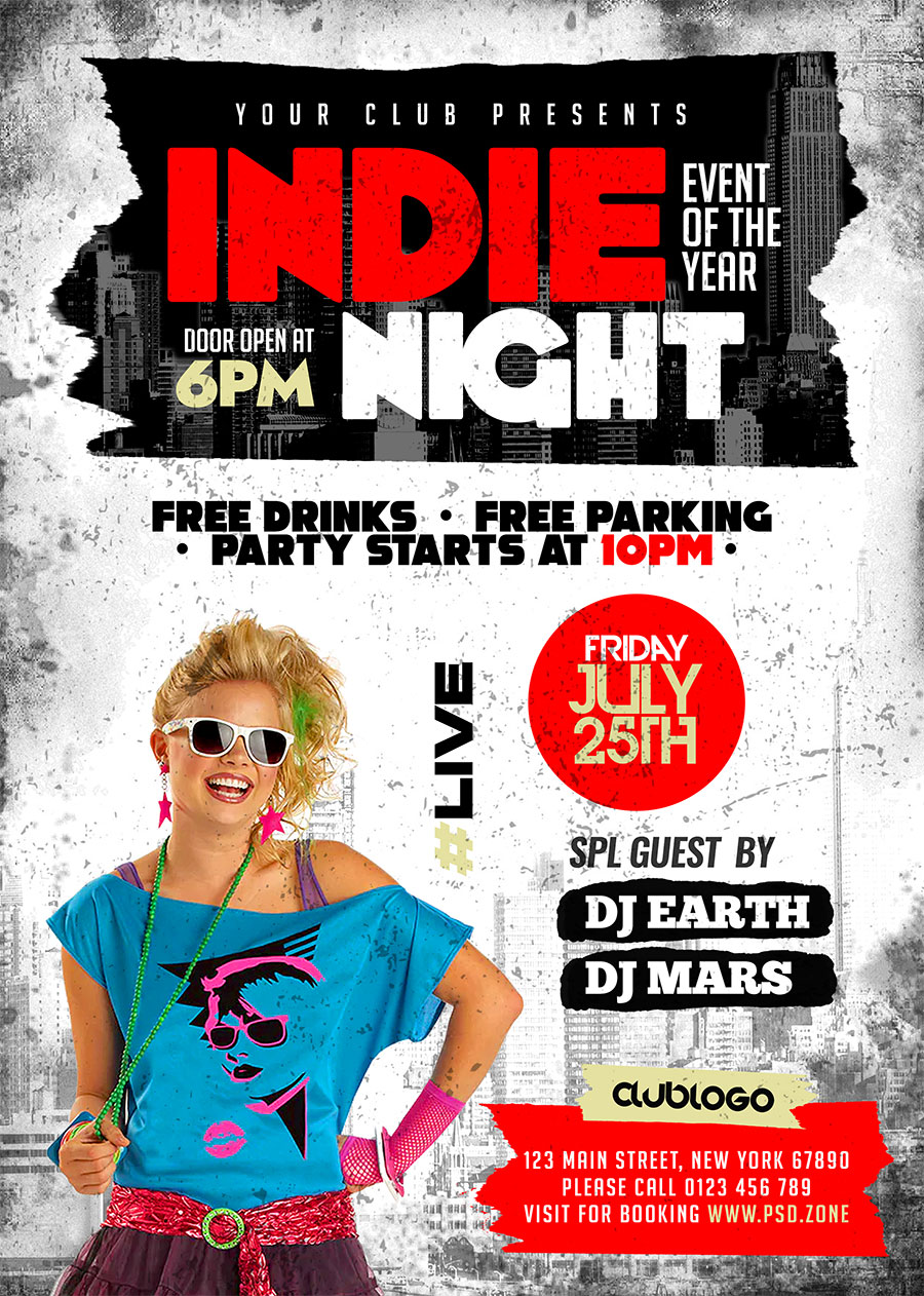 Vintage Indie Rock Concerts Party Flyer PSD PSD Zone vintage-indie-rock-concerts-party-flyer-psd-psd-zone