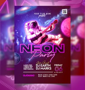 Neon Space Theme Party Flyer PSD