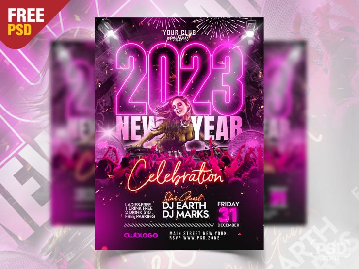 2023 New Year Party Celebration Flyer PSD