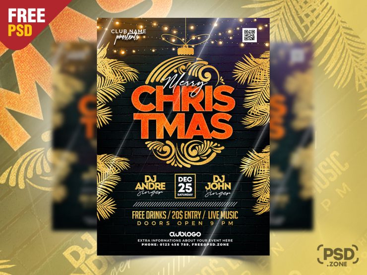 Classy Christmas Party Invitation Flyer PSD