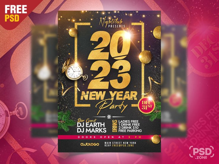 Premium New Year 2023 Party Flyer PSD