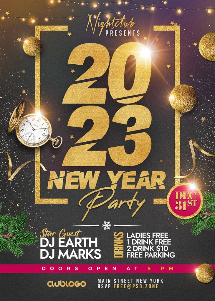 Premium New Year 2023 Party Flyer PSD
