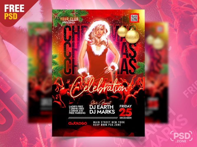 Christmas Club Party Invitation Flyer Template PSD