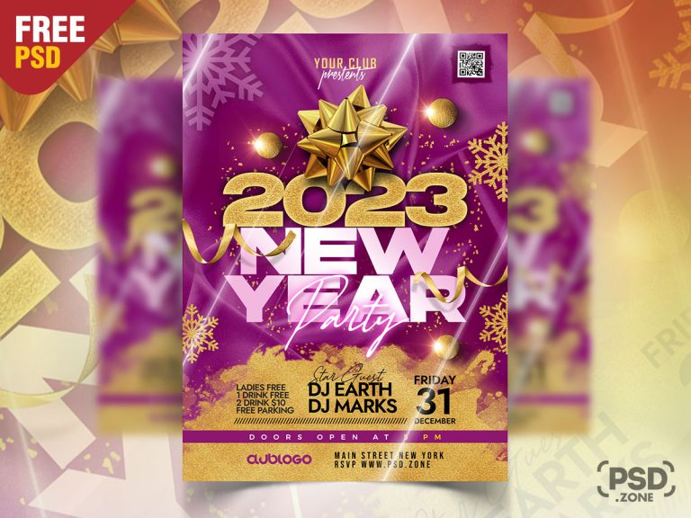 Elegant New Year 2023 Party Flyer PSD Template - PSD Zone