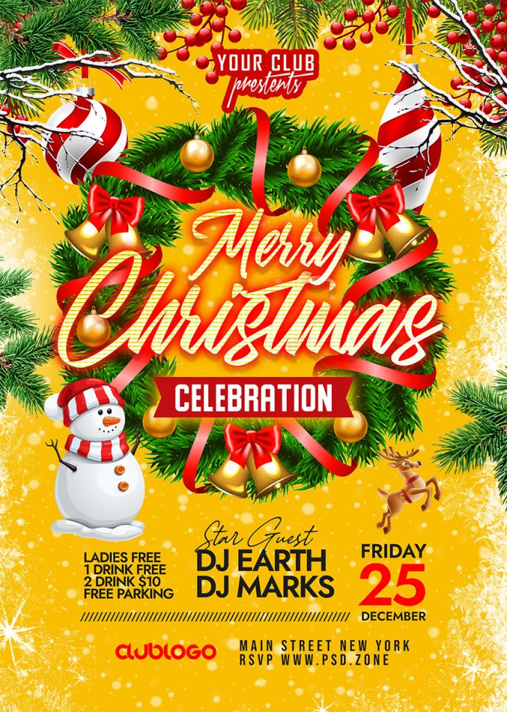 Merry Christmas Celebration Party Event Flyer PSD