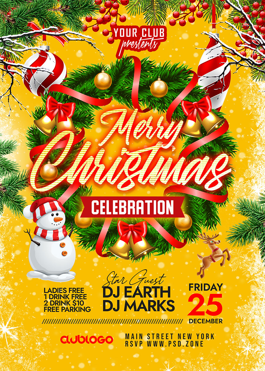 Merry Christmas Celebration Party Event Flyer PSD PSD Zone