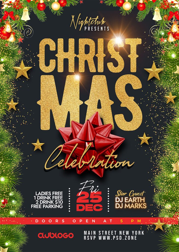 Merry Christmas Party Event Flyer PSD Template