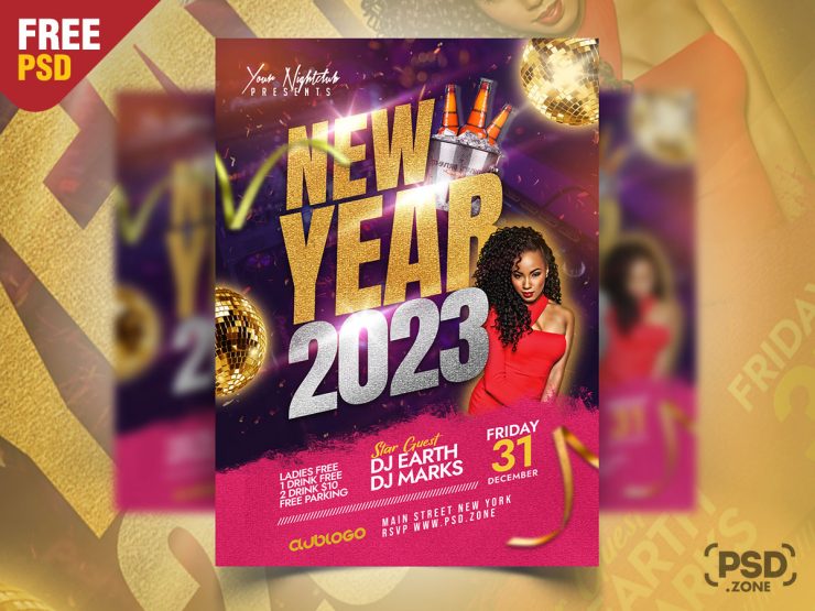 New Year 2023 Night Club Party Flyer PSD