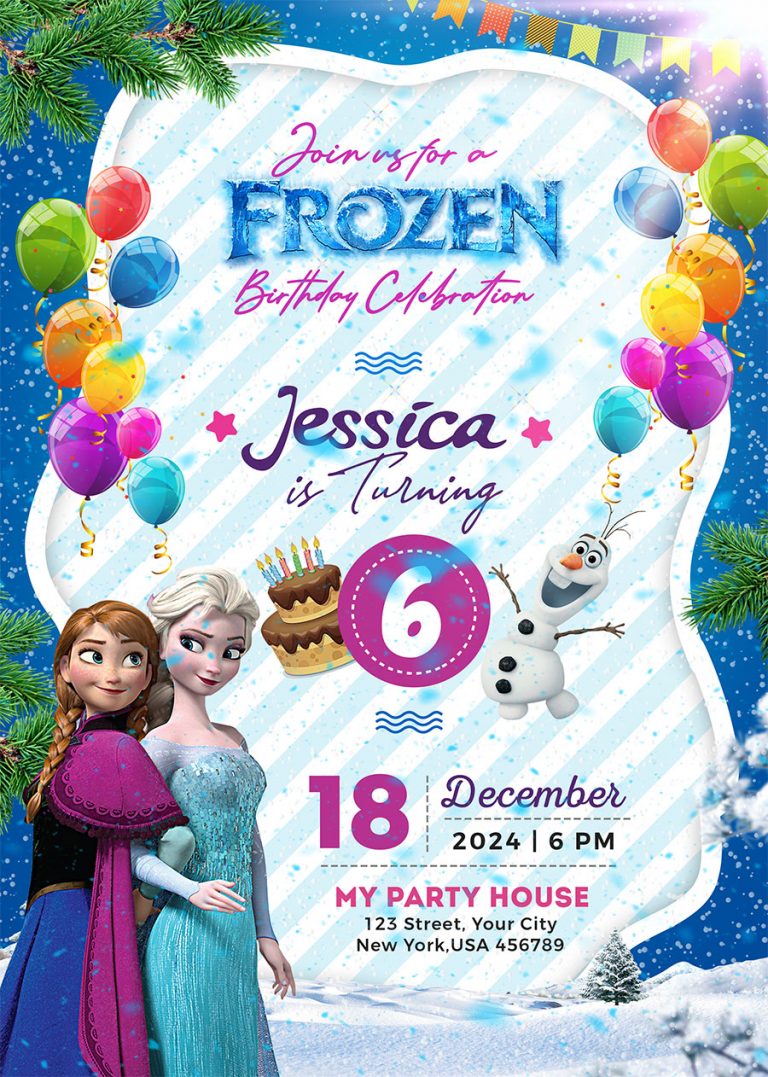 Frozen Birthday Invitation Card PSD Template - PSD Zone