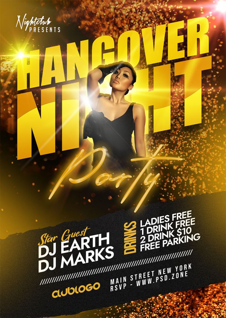 Hangover Night Party Flyer PSD