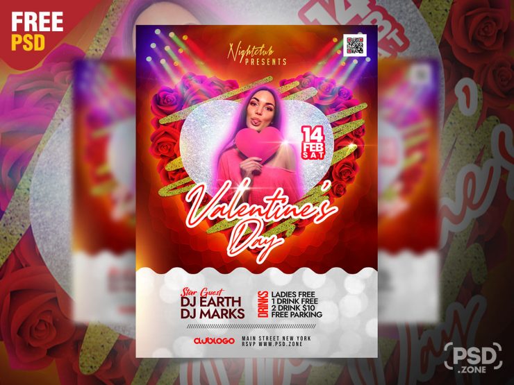 Valentine's Day Club DJ Party Flyer PSD Template