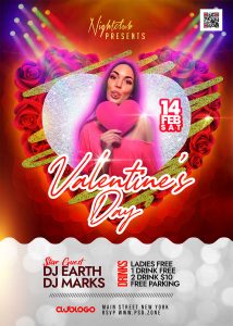 Valentine's Day Club DJ Party Flyer PSD Template