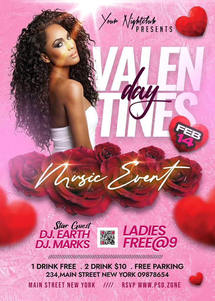 Valentines Day Club Music Party Flyer PSD
