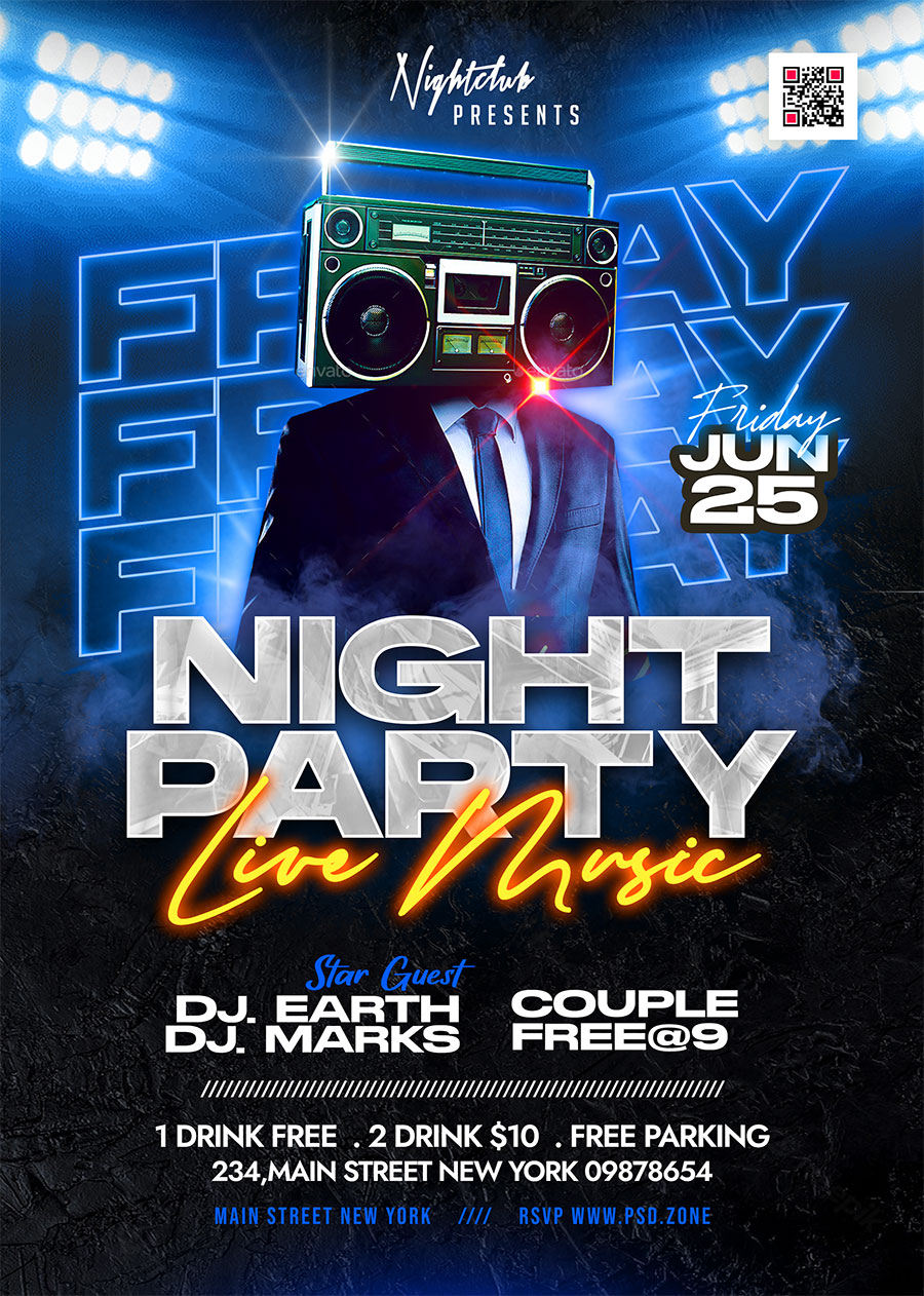 Friday Night Live Music Party Flyer PSD - PSD Zone