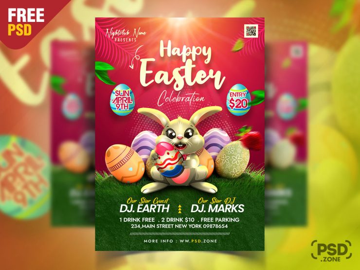Happy Easter Event Celebration Flyer PSD