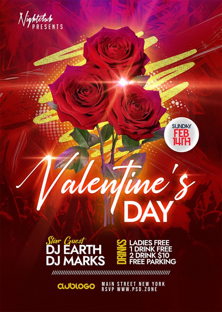 Valentines Day Special Event Party Flyer PSD Template
