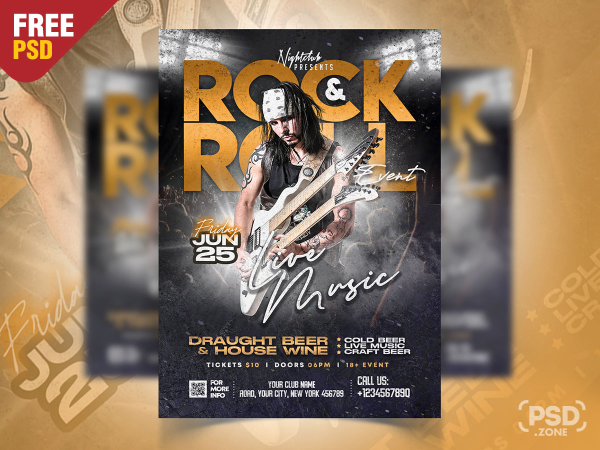 Download the Rock & Roll Party Free Flyer Template in 2023  Free flyer  templates, Free psd flyer templates, Free psd flyer