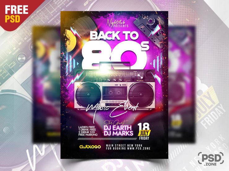 Back to 80s Music Event Party Flyer PSD
