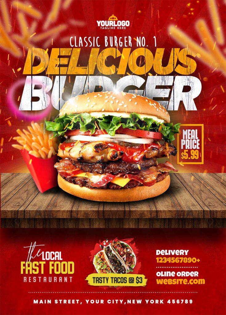 Burger Menu Promotion Flyer PSD Template