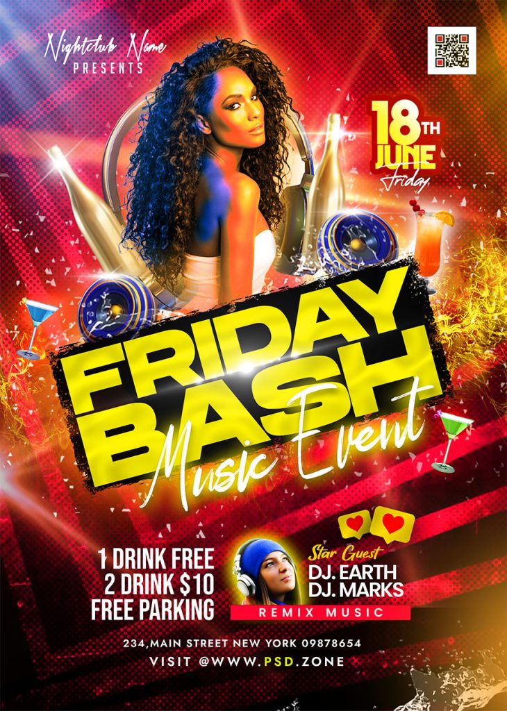 Friday Bash Music Event Flyer PSD