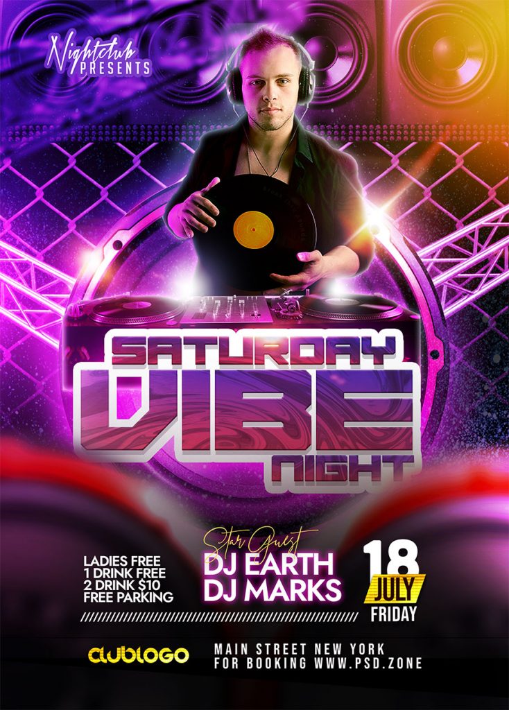 Saturday Vibe Night Party Flyer PSD