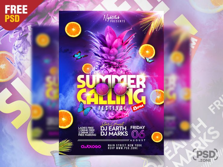 Summer Calling Festival Party Flyer PSD