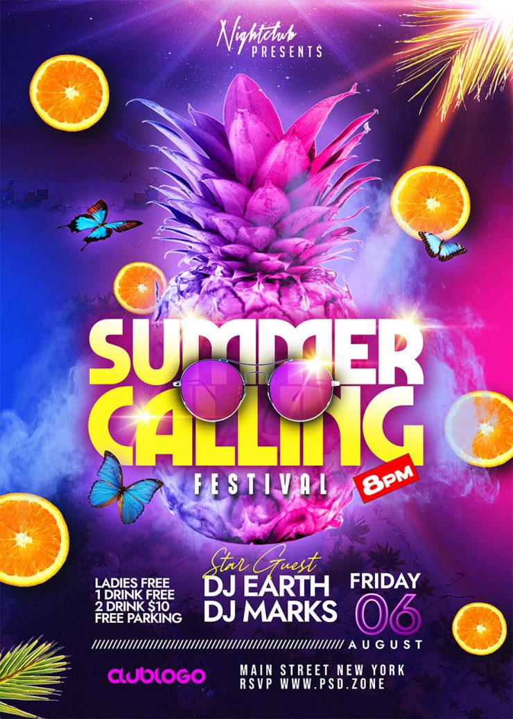 Summer Calling Festival Party Flyer PSD - PSD Zone