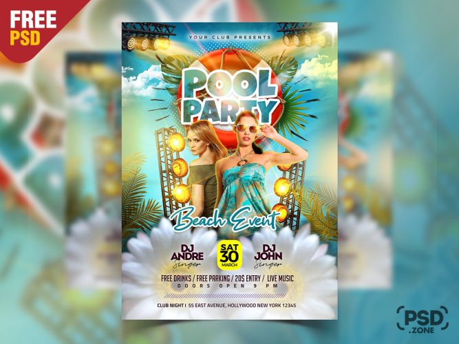 Beach Pool Event Party Flyer PSD