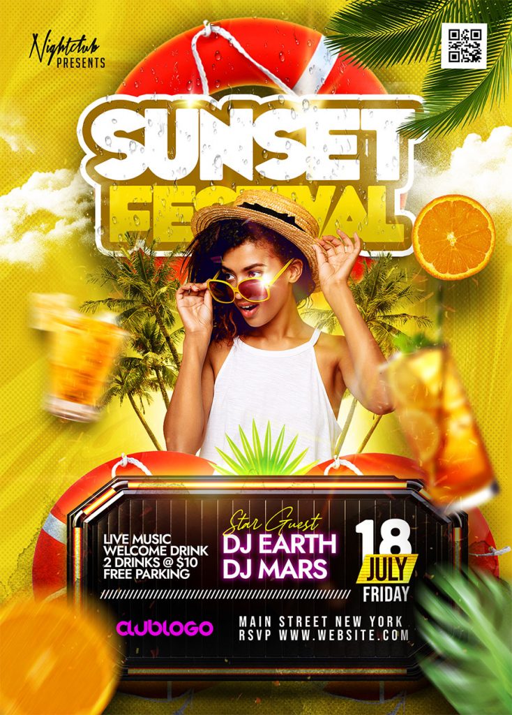 Sunset Festival Party flyer PSD Template