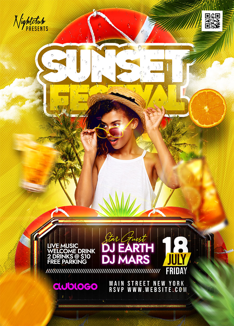 Sunset Festival Party Flyer PSD Template - PSD Zone