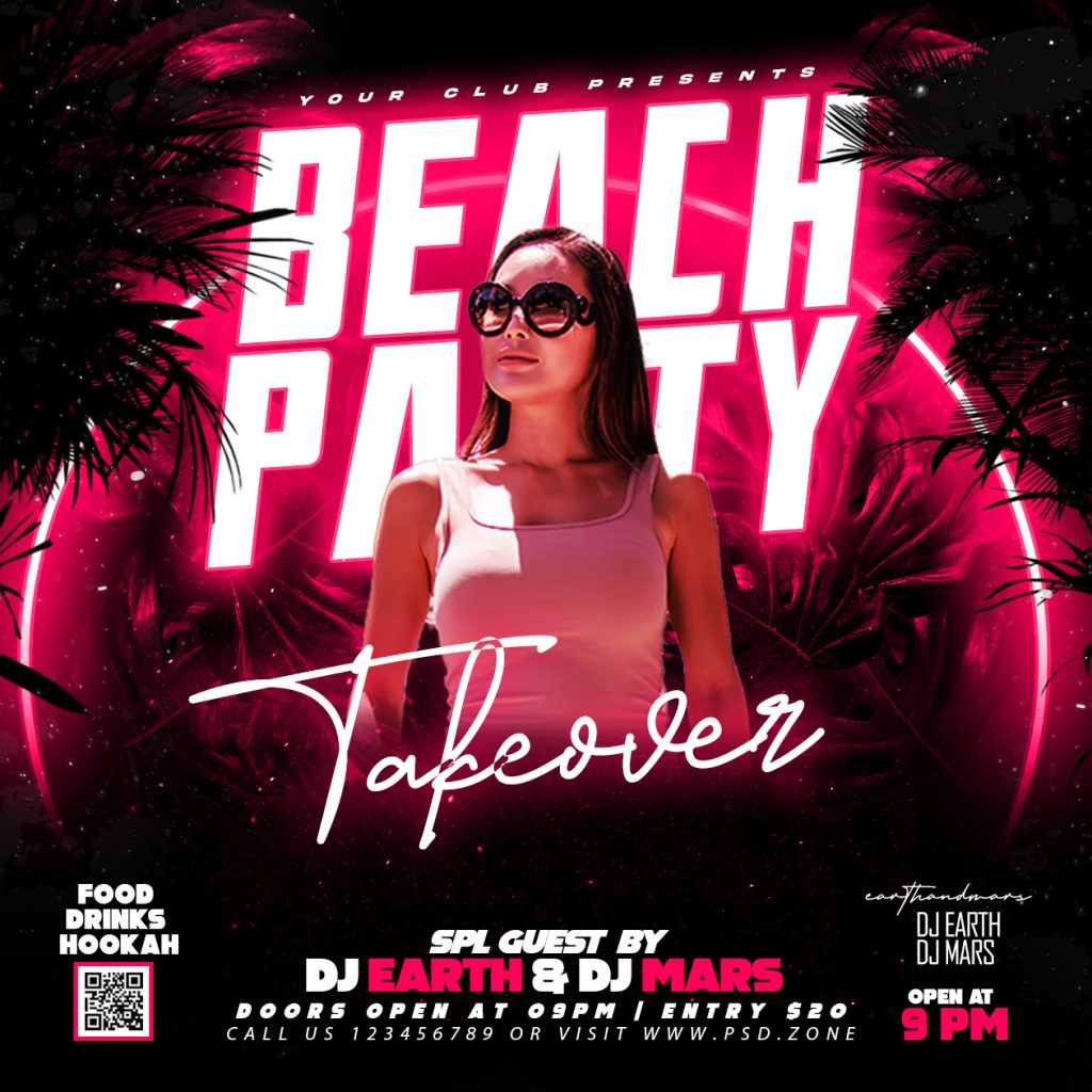 Beach party takeover social media post PSD