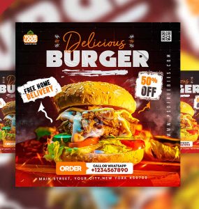 Delicious burger restaurant Instagram post PSD