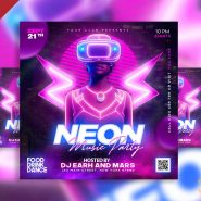 Neon Music Party Social Media Post PSD