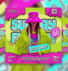 Sunday Night Party Comic Style Social Post PSD
