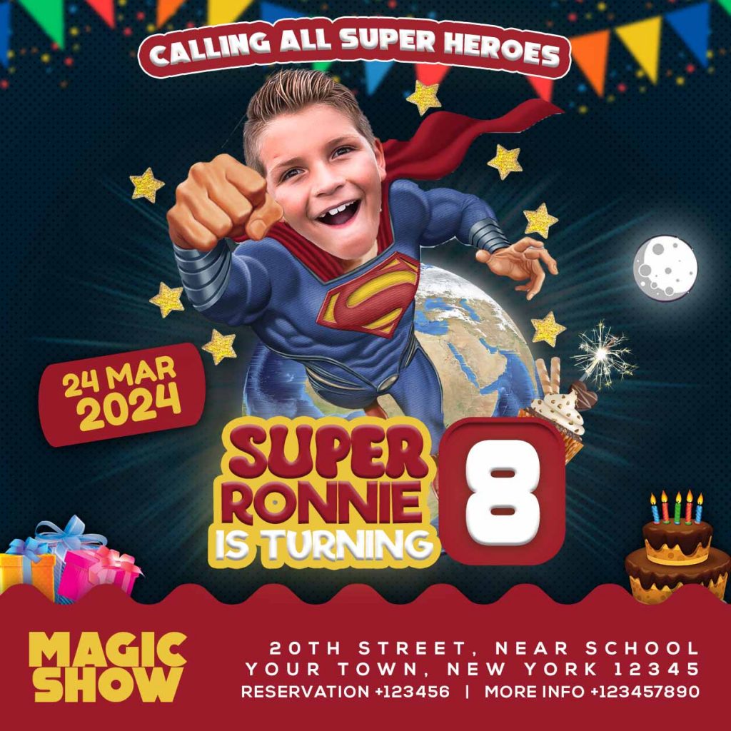 Superman Birthday invitation Instagram post PSD