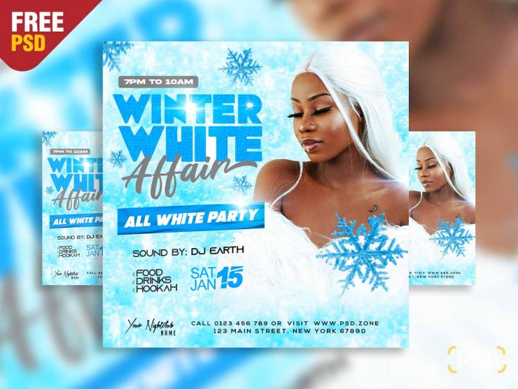 Winter white all white party social media post PSD