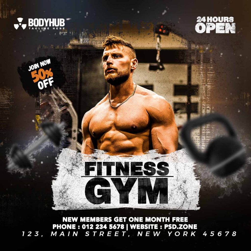 Fitness gym promotional social media post PSD