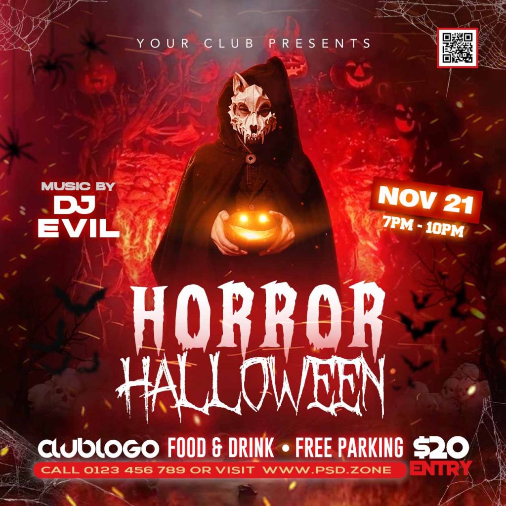 Horror Halloween Party Instagram Post PSD