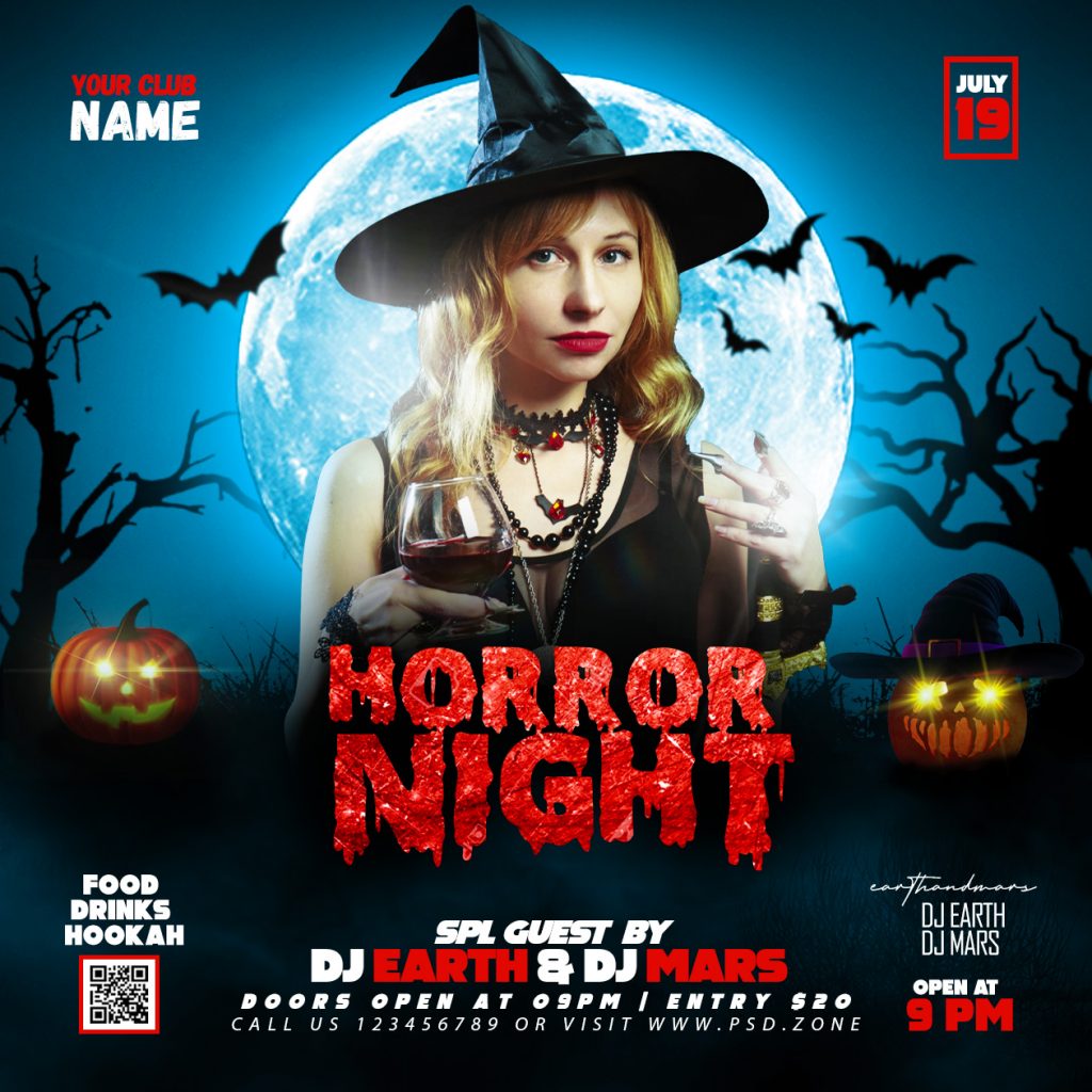 Horror Night Halloween Party Social Media Post PSD