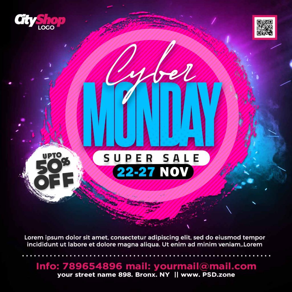 Cyber Monday super sale social media post PSD