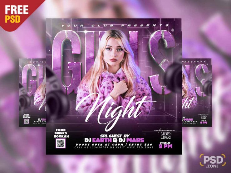 Girls night party social media post PSD