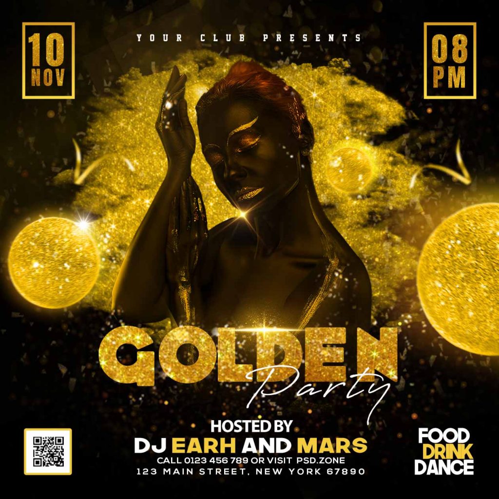 Golden party social media post PSD