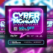 Neon cyber Monday sale social media post PSD